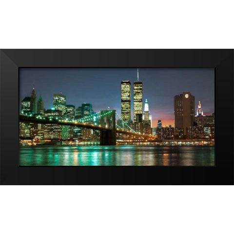 The Brooklyn Bridge and Twin Towers at Night Black Modern Wood Framed Art Print by Mancini, Barry