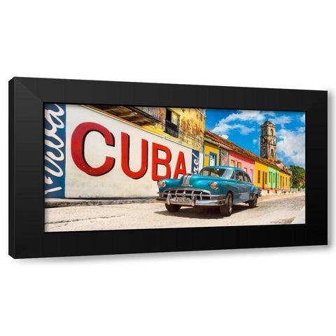 Vintage car and mural- Cuba Black Modern Wood Framed Art Print with Double Matting by Pangea Images