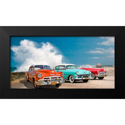 Cars in Avenida de Maceo- Havana- Cuba Black Modern Wood Framed Art Print by Pangea Images
