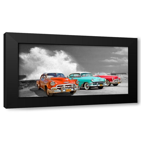 Cars in Avenida de Maceo- Havana- Cuba Black Modern Wood Framed Art Print by Pangea Images