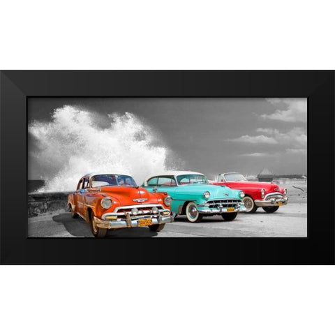 Cars in Avenida de Maceo- Havana- Cuba Black Modern Wood Framed Art Print by Pangea Images