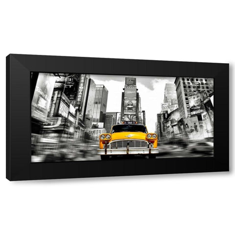 Vintage Taxi in Times Square, NYC Black Modern Wood Framed Art Print with Double Matting by Lauren