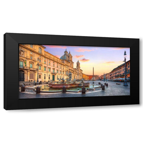 Piazza Navona, Roma Black Modern Wood Framed Art Print with Double Matting by Anonymous