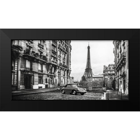 Roadster in Paris Black Modern Wood Framed Art Print by Gasoline Images