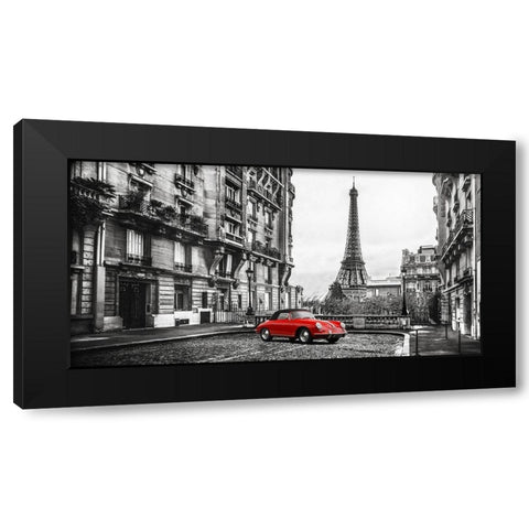 Roadster in Paris (Rouge) Black Modern Wood Framed Art Print with Double Matting by Gasoline Images