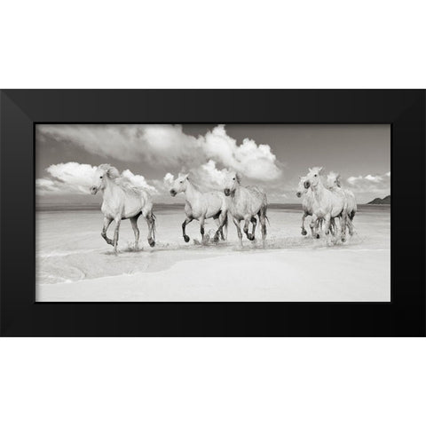 Band of Brothers- Lanikai Beach- Hawaii (BW) Black Modern Wood Framed Art Print by Pangea Images