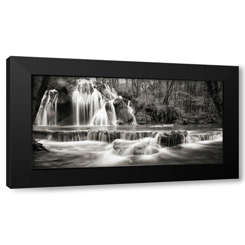 Waterfall in a forest (BW) Black Modern Wood Framed Art Print with Double Matting by Pangea Images