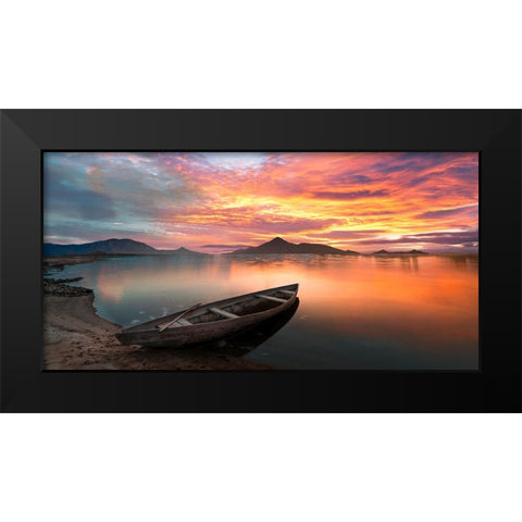 Sunset on a lake, Scotland Black Modern Wood Framed Art Print by Pangea Images
