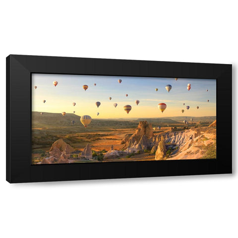 Air Balloons in Cappadocia, Turkey Black Modern Wood Framed Art Print by Pangea Images