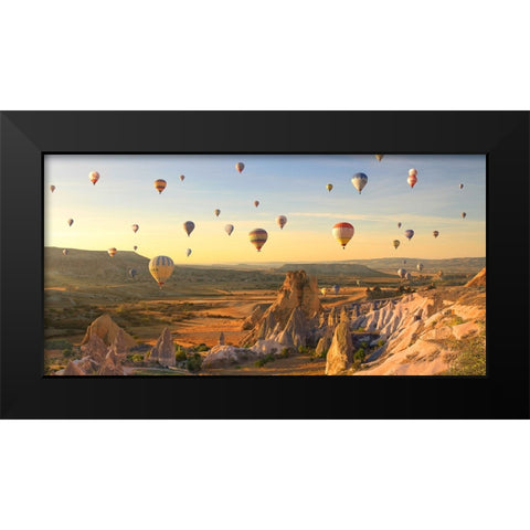 Air Balloons in Cappadocia, Turkey Black Modern Wood Framed Art Print by Pangea Images