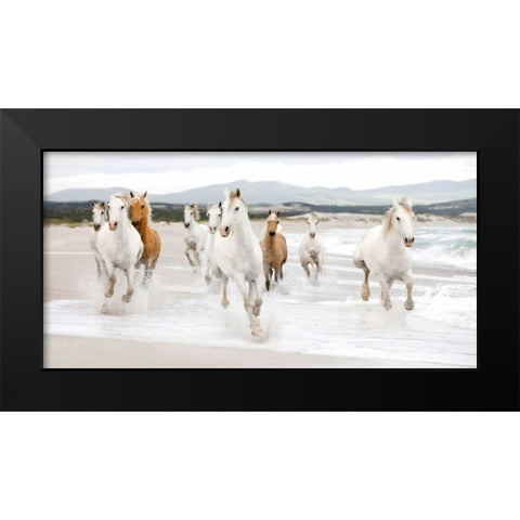 Horses on the beach Black Modern Wood Framed Art Print by Zero Creative STUDIO