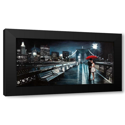 Kissing on Brooklyn Bridge Black Modern Wood Framed Art Print with Double Matting by Benson, Pierre