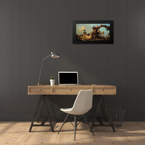 Capriccio of Roman Ruins with a Renaissance Church Black Modern Wood Framed Art Print by Canaletto