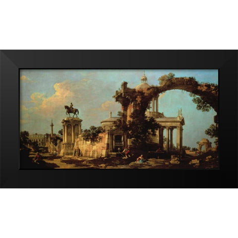 Capriccio of Roman Ruins with a Renaissance Church Black Modern Wood Framed Art Print by Canaletto