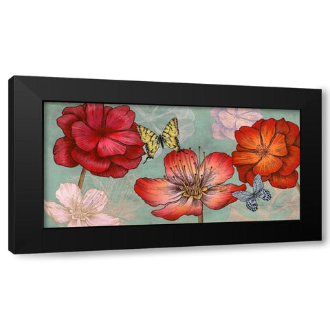 Flowers and Butterflies (Aqua) Black Modern Wood Framed Art Print with Double Matting by Grant, Eve C.