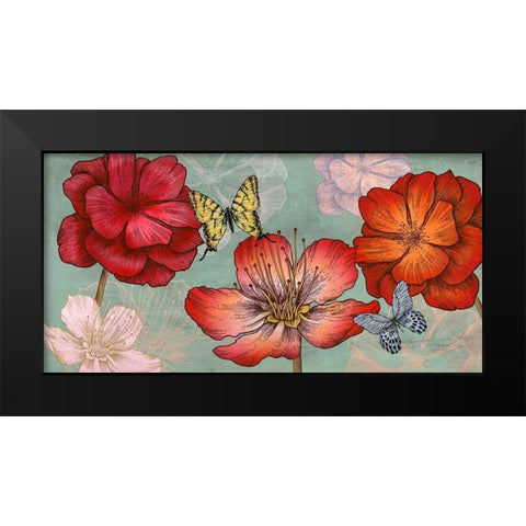 Flowers and Butterflies (Aqua) Black Modern Wood Framed Art Print by Grant, Eve C.