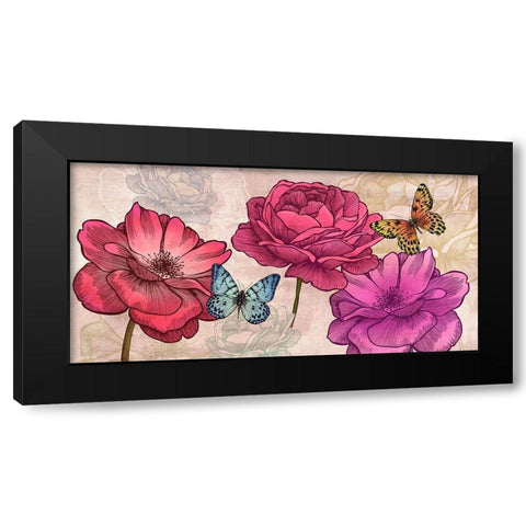 Roses and Butterflies (Neutral) Black Modern Wood Framed Art Print by Grant, Eve C.