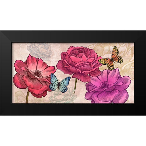 Roses and Butterflies (Neutral) Black Modern Wood Framed Art Print by Grant, Eve C.