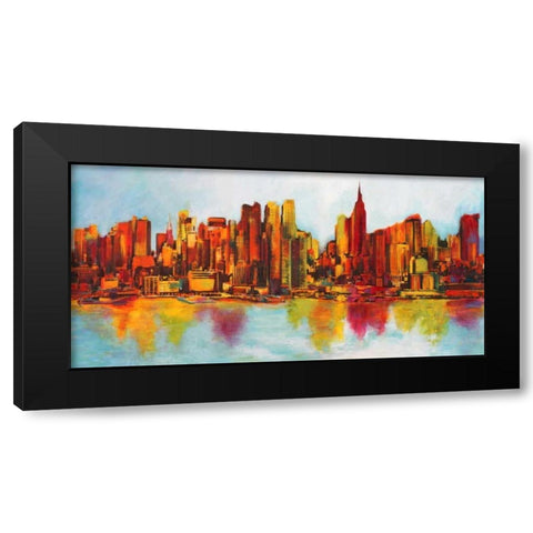 New York Abskyline Black Modern Wood Framed Art Print with Double Matting by Becaud, Claude