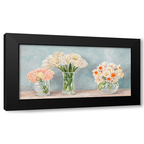 Fleurs et Vases Aquamarine Black Modern Wood Framed Art Print with Double Matting by Dellal, Remy