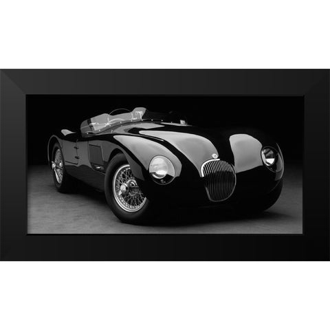 1951 Jaguar C-Type (BW) Black Modern Wood Framed Art Print by Heiny, Don