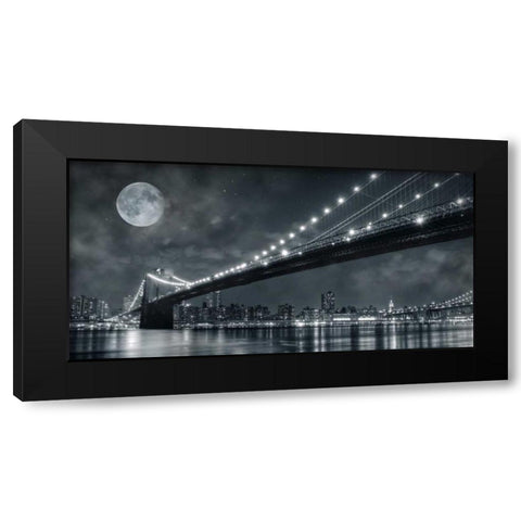 Brooklyn Bridge at Night - New York Black Modern Wood Framed Art Print with Double Matting by Lacis, Janis