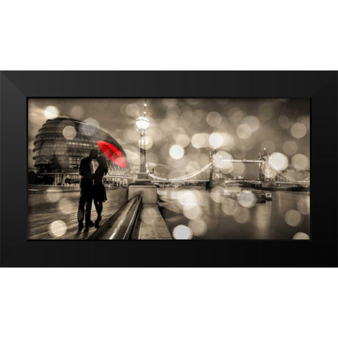 Kissing in London (BW) Black Modern Wood Framed Art Print by Loumer, Dianne