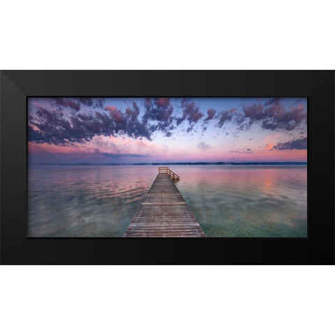 Boat ramp and filigree clouds, Bavaria, Germany Black Modern Wood Framed Art Print by Krahmer, Frank