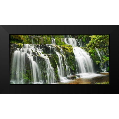 Waterfall Purakaunui Falls, New Zealand Black Modern Wood Framed Art Print by Krahmer, Frank