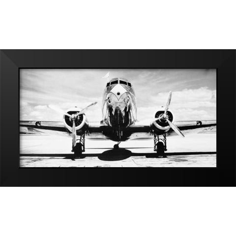Passenger Airplane on Runway Black Modern Wood Framed Art Print by Gendreau, Philip