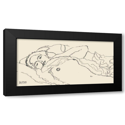 Reclined Woman Black Modern Wood Framed Art Print with Double Matting by Klimt, Gustav