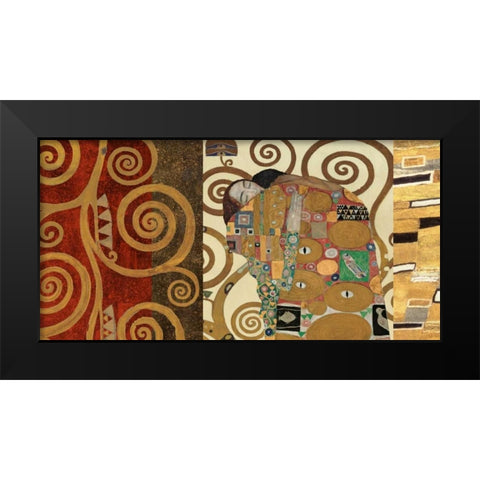 The Embrace-Gold Black Modern Wood Framed Art Print by Klimt, Gustav