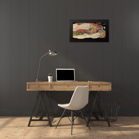 Sea Serpents Black Modern Wood Framed Art Print by Klimt, Gustav