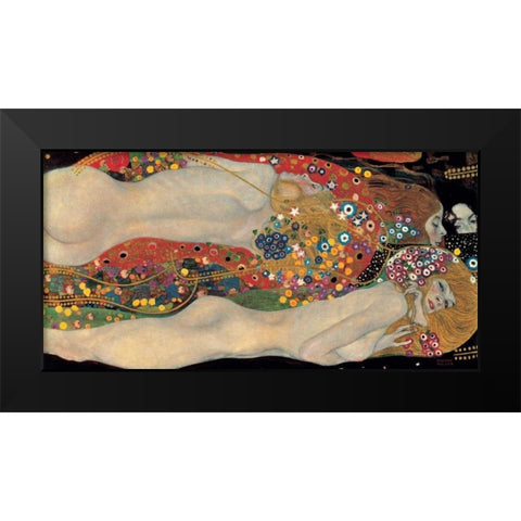 Sea Serpents Black Modern Wood Framed Art Print by Klimt, Gustav