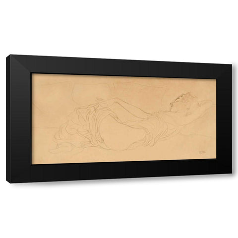 Sleeping Woman Black Modern Wood Framed Art Print by Klimt, Gustav