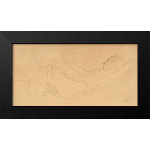 Sleeping Woman Black Modern Wood Framed Art Print by Klimt, Gustav
