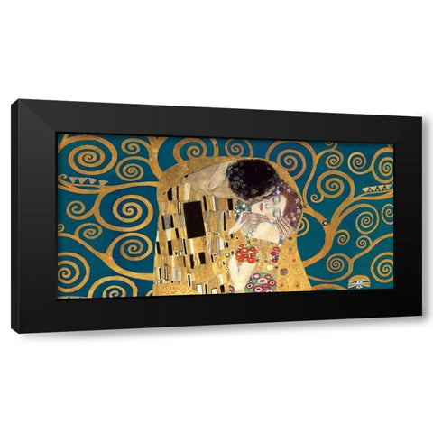 The Kiss, detail (Blue variation) Black Modern Wood Framed Art Print by Gustav, Klimt
