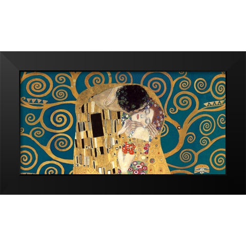 The Kiss, detail (Blue variation) Black Modern Wood Framed Art Print by Gustav, Klimt