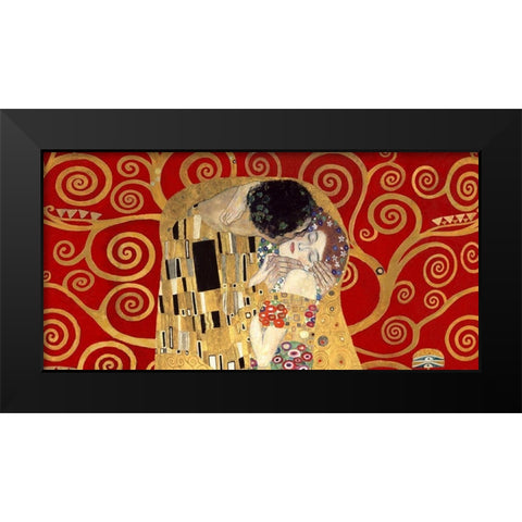 The Kiss, detail (Red variation) Black Modern Wood Framed Art Print by Gustav, Klimt