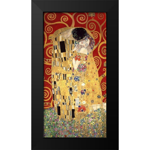 The Kiss (Red variation) Black Modern Wood Framed Art Print by Gustav, Klimt