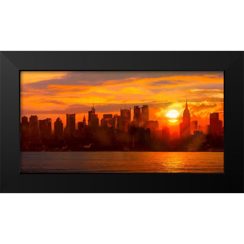 Sunset over Manhattan Black Modern Wood Framed Art Print by Green, Shaun