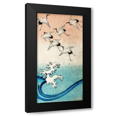 Cranes Flying (detail) Black Modern Wood Framed Art Print by Ando, Hiroshige