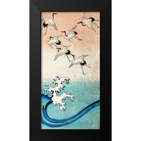 Cranes Flying (detail) Black Modern Wood Framed Art Print by Ando, Hiroshige