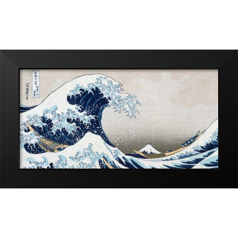 The Wave off Kanagawa Black Modern Wood Framed Art Print by Hokusai