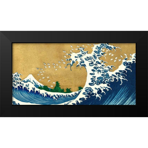 The Big Wave-detail from 100 Views of Mt. Fuji Black Modern Wood Framed Art Print by Hokusai