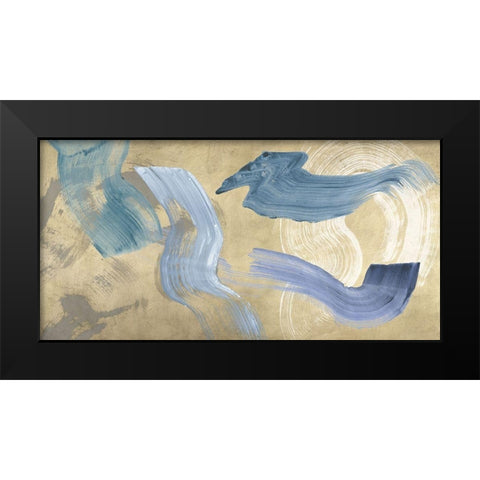 Blue Waves on Gold Black Modern Wood Framed Art Print by Ikeda, Haru