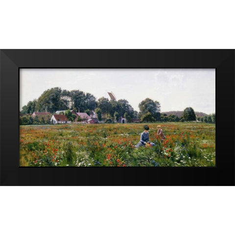 Gathering Wild Flowers Black Modern Wood Framed Art Print by Boesen, Johannes