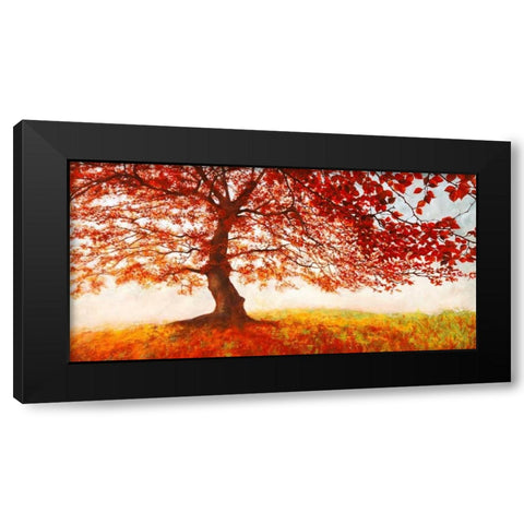 Red Leaves Black Modern Wood Framed Art Print by Eeelder, Jan