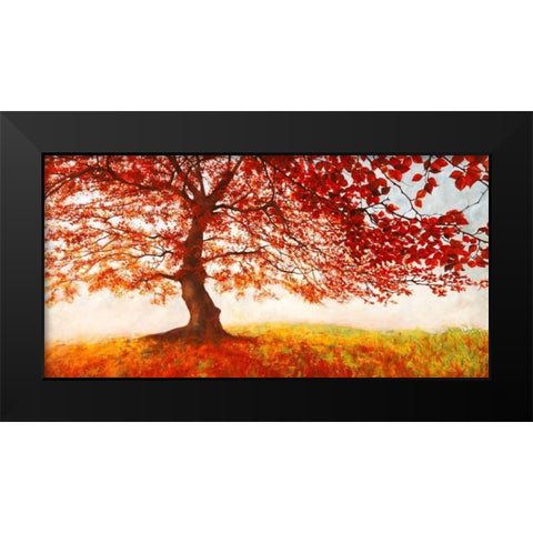 Red Leaves Black Modern Wood Framed Art Print by Eeelder, Jan
