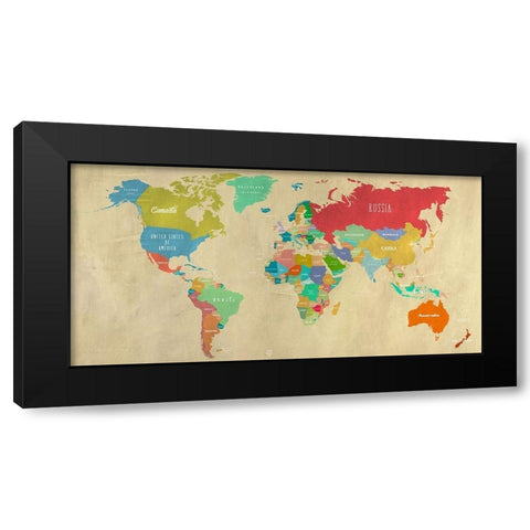 Modern Map of the World  - detail Black Modern Wood Framed Art Print with Double Matting by Joannoo